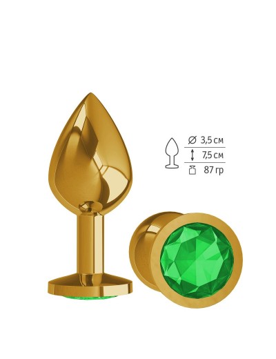Золотистая средняя пробка с зеленым кристаллом - 8,5 см.