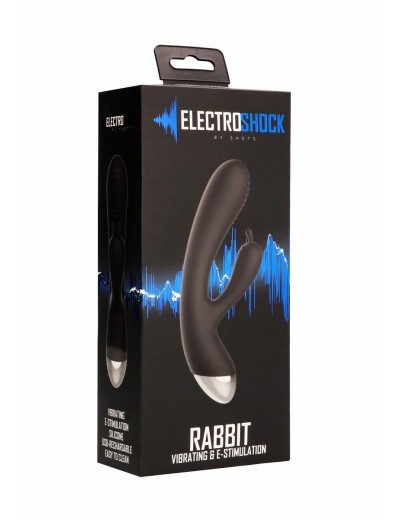 Чёрный вибратор E-Stimulation Rabbit Vibrator с электростимуляцией - 19 см.