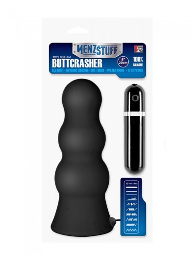 Чёрная анальная втулка большого размера с вибрацией MENZSTUFF VIBRATING BUTTCRASHER PAWN - 20 см.