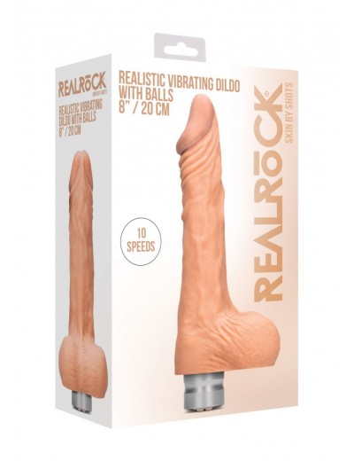 Телесный вибратор Vibrating Dildo With Balls - 20 см.