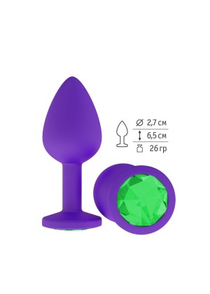 Фиолетовая силиконовая пробка с зеленым кристаллом - 7,3 см. 