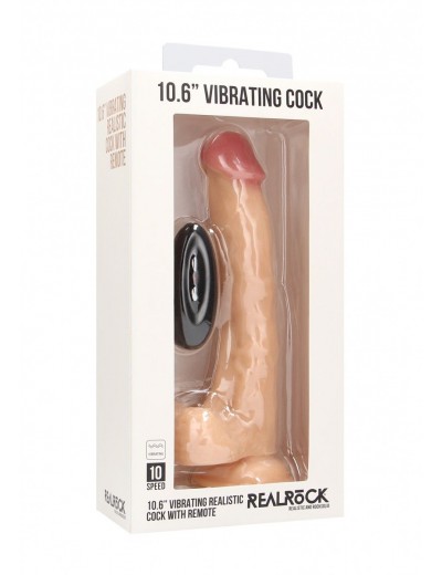 Телесный вибратор-реалистик Vibrating Realistic Cock 10  With Scrotum - 27 см.