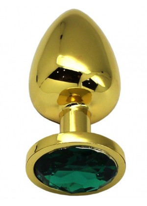 Золотистая анальная втулка с изумрудным кристаллом - 9,5 см.
