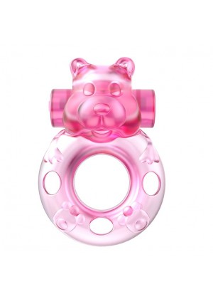 Розовое эрекционное виброкольцо на пенис Pink Bear