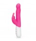 Розовый тонкий вибратор-кролик с клиторальным отростком - 22 см.