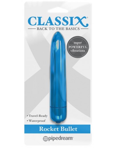 Голубая гладкая вибропуля Rocket Bullet - 8,9 см.