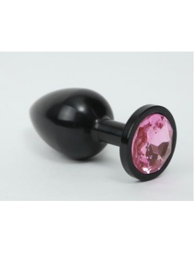 Чёрная анальная пробка с розовым стразом - 7,6 см.