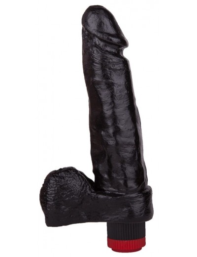 Чёрный вибромассажёр с мошонкой - 19 см.