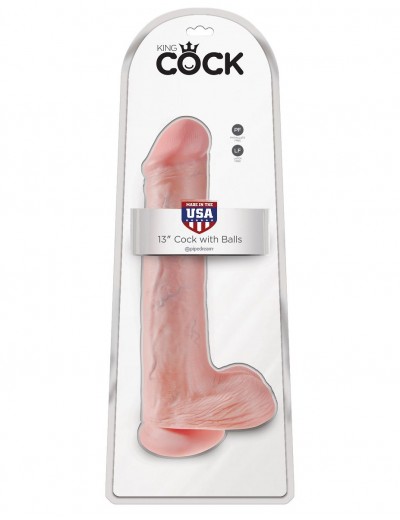 Телесный фаллоимитатор на присоске 13  Cock with Balls - 35,6 см.