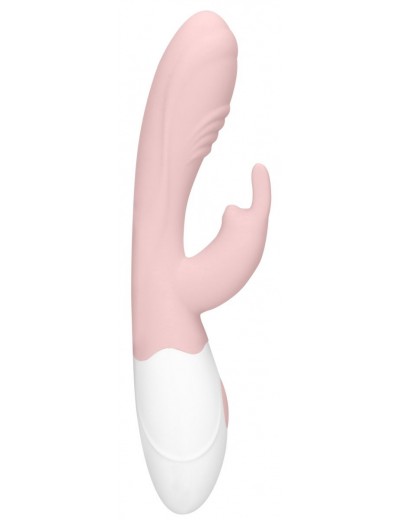 Розовый вибратор Juicy Rabbit со стимулятором клитора - 19,5 см.