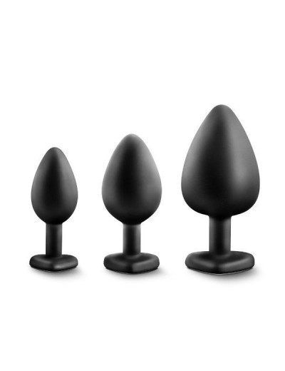 Набор из 3 черных анальных пробок с радужным кристаллом Bling Plugs Training Kit