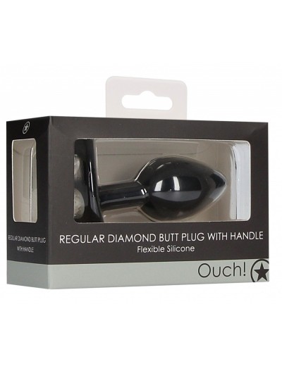 Черная анальная пробка Diamond Butt Plug With Handle - 7,7 см.