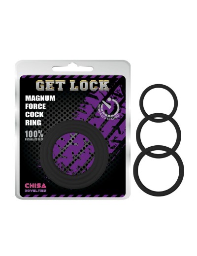 Набор из 3 черных эрекционных колец Magnum Force Cock Ring