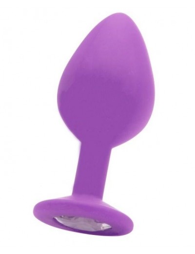 Большая фиолетовая анальная пробка OUCH! Large Diamond Butt Plug с кристаллом - 8 см.
