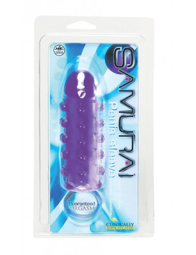 Закрытая фиолетовая насадка с пупырышками SAMURAI PENIS SLEEVE PURPLE - 14,5 см.