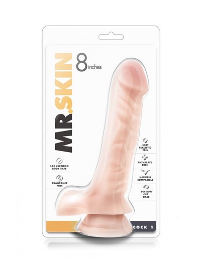 Телесный фаллоимитатор с мошонкой Dr. Skin 9 Inches Cock 1 - 22,86 см.