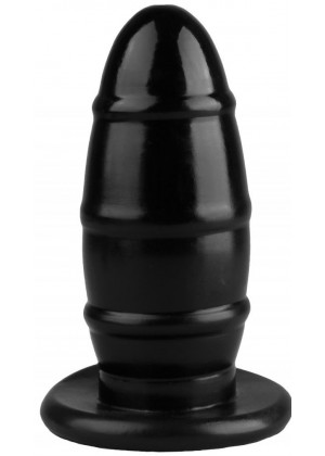 Черная овальная анальная втулка с ребрышками - 16,5 см.