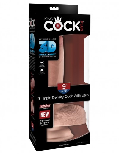 Телесный фаллоимитатор на присоске 9  Triple Density Cock with Balls - 24,1 см.