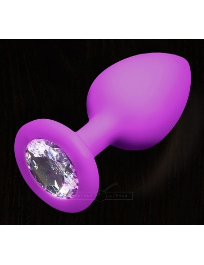 Фиолетовая силиконовая пробка с прозрачным кристаллом - 7,5 см.