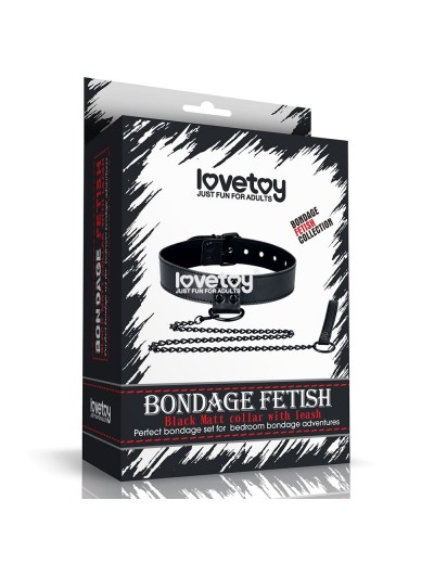 Черный ошейник Bondage Fetish Black Matt Collar With Leash с цепочкой-поводком