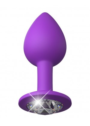 Фиолетовая анальная пробка с прозрачным стразом Her Little Gems Small Plug - 7,4 см.