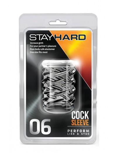 Прозрачная насадка с объёмными чёрточками STAY HARD COCK SLEEVE 06 CLEAR