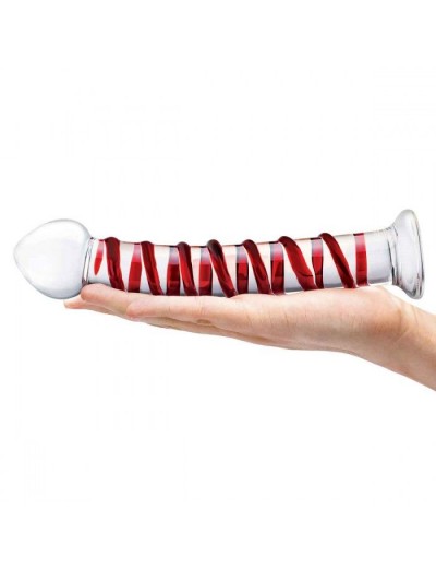 Прозрачный стимулятор с красной спиралью 10  Mr. Swirly Dildo - 25,4 см.