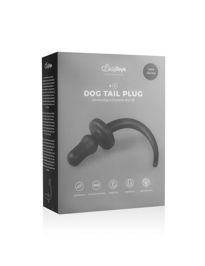 Черная анальная втулка Dog Tail Plug с хвостом