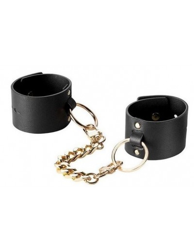 Черные наручники Wide Cuffs на цепочке