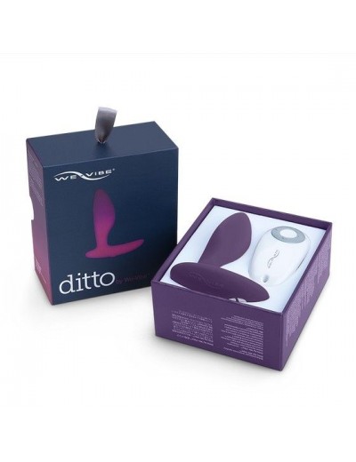 Фиолетовая анальная пробка для ношения Ditto с вибрацией и пультом ДУ - 8,8 см.