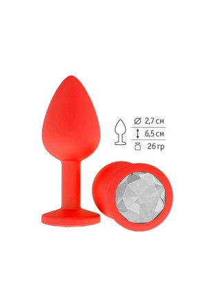 Красная анальная втулка с прозрачным кристаллом - 7,3 см.