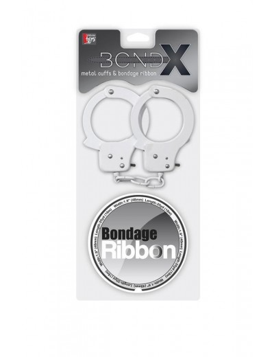 Набор для фиксации BONDX METAL CUFFS AND RIBBON: белые наручники из листового материала и липкая лента