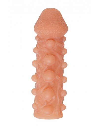 Телесная закрытая насадка с шариками Cock Sleeve 010 Size L - 17,6 см.
