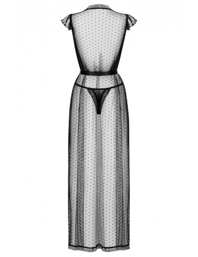 Восхитительный длинный полупрозрачный пеньюар с атласным поясом