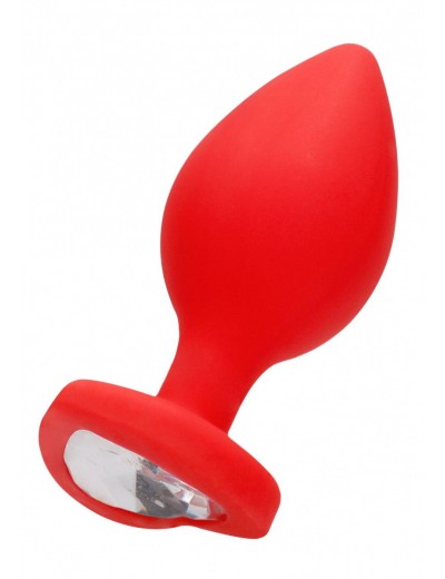Красная анальная пробка с прозрачным стразом Extra Large Diamond Heart Butt Plug - 9,5 см.
