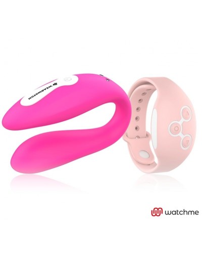 Розовый вибратор для пар с нежно-розовым пультом-часами Weatwatch Dual Pleasure Vibe