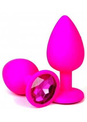 Розовая силиконовая пробка с ярко-розовым кристаллом - 7 см.