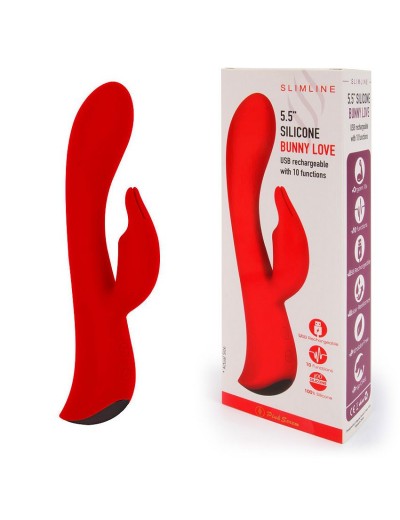 Красный вибромассажер-кролик 5  Silicone Bunny Love - 19,1 см.