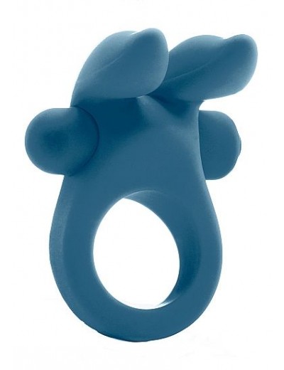 Синее эрекционное виброкольцо Bunny Silicone Cockring With Stimulating Ears