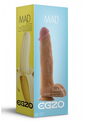 Крупный телесный фаллоимитатор Mad Banana с мошонкой - 23,5 см.