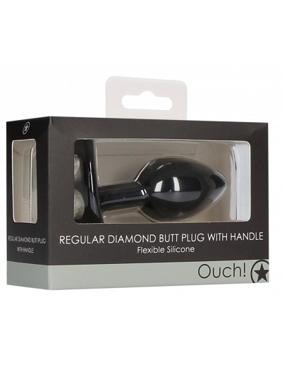 Черная анальная пробка Diamond Butt Plug With Handle - 9,1 см.