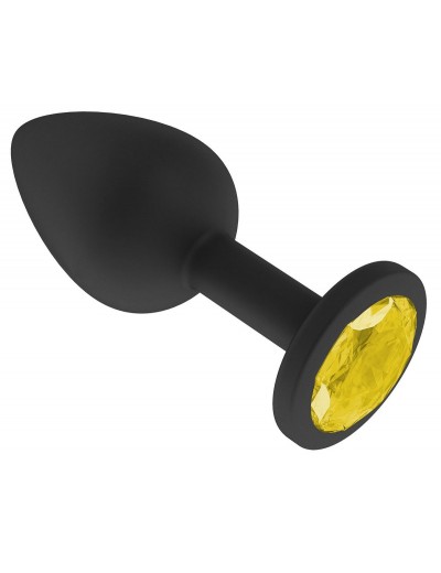 Чёрная анальная втулка с жёлтым кристаллом - 7,3 см.