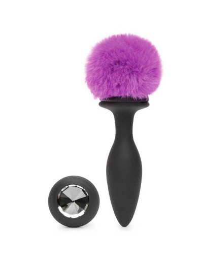 Черная анальная вибропробка Rechargeable Vibrating Bunny Tail Butt Plug Medium - 12 см.