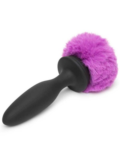 Черная анальная вибропробка Rechargeable Vibrating Bunny Tail Butt Plug Medium - 12 см.