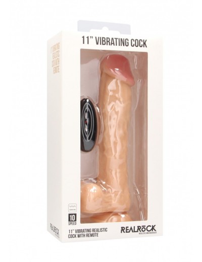Телесный вибратор-реалистик Vibrating Realistic Cock 11  With Scrotum - 29,5 см.