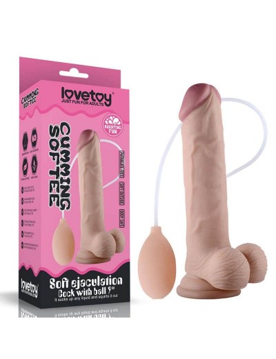 Телесный фаллоимитатор с имитацией эякуляции 9  Soft Ejaculation Cock With Ball - 22,9 см.