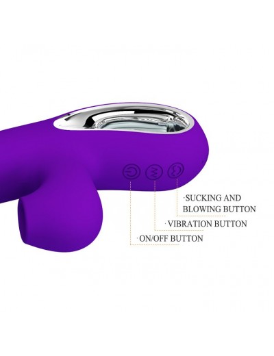 Фиолетовый вибратор Jersey с вакуумной стимуляцией - 21,8 см.