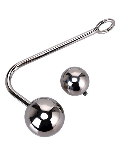 Серебристый анальный крюк со сменными накручивающимися шариками на конце - 14 см.