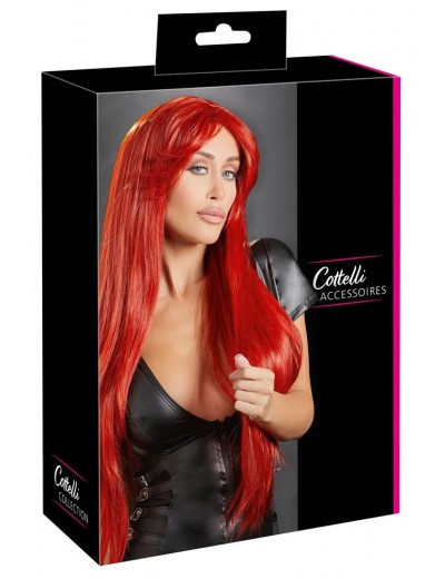 Ярко-красный парик с длинными прямыми волосами