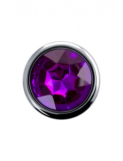 Серебристая анальная пробка с фиолетовым кристаллом - 9,5 см.